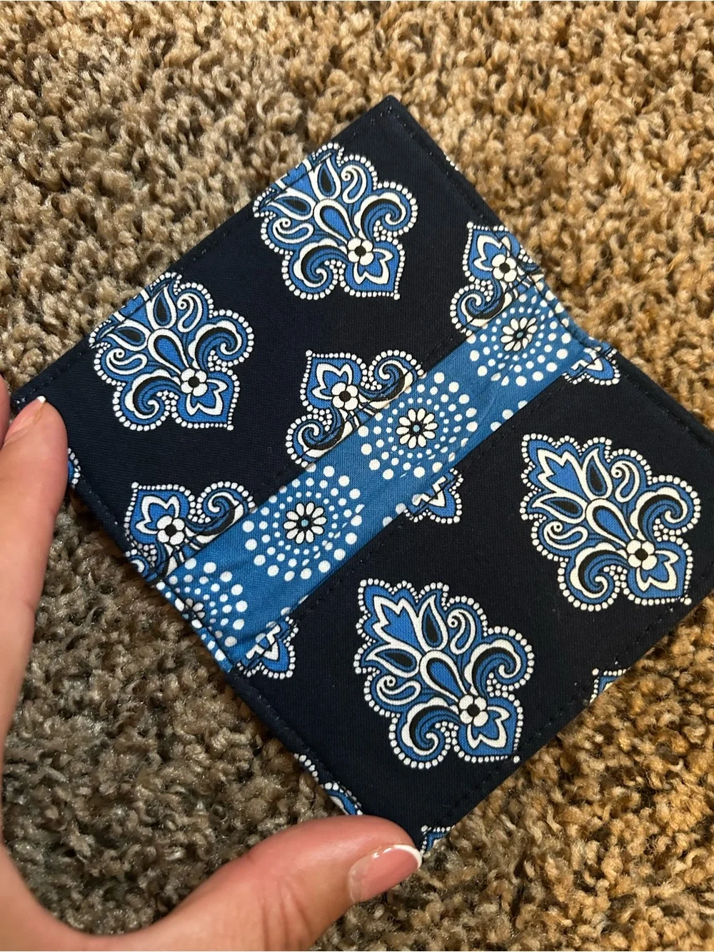 Vera Bradley Navy and Light Blue Printed Trifold Card Holder